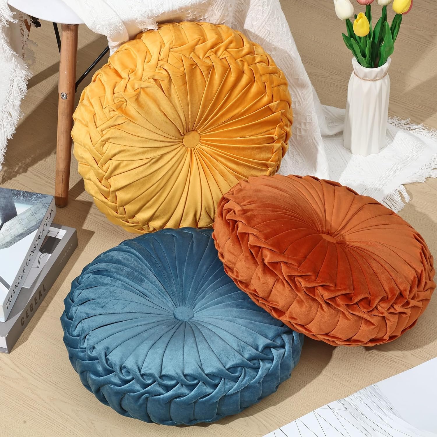 1750134932 3 pcs round pillows 15 diameter velvet pleated throw pillows accent pumpkin boho chair cushion for couch sofa chair bed home decoration 3 colorsyellow brown blue.jpg