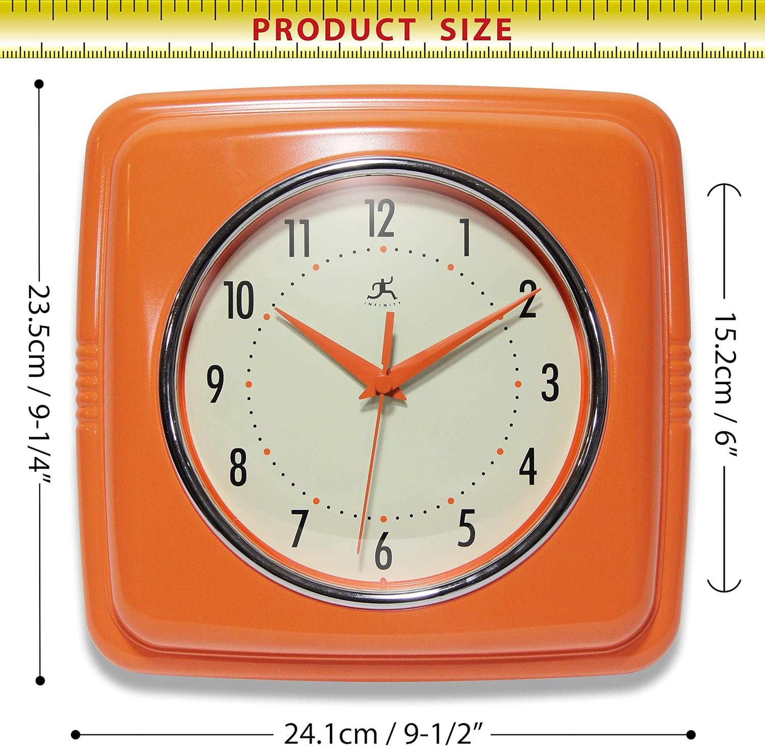 1750152342 infinity instruments retro – 9 inch square silent non ticking mid century modern – kitchen school classroom – vintage decorative – orange.jpg