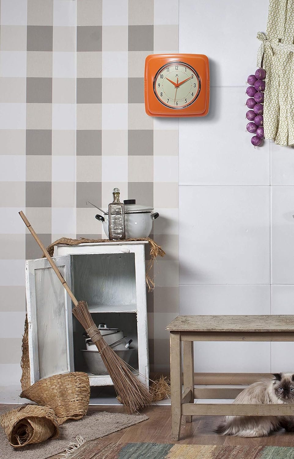 1750152344 infinity instruments retro – 9 inch square silent non ticking mid century modern – kitchen school classroom – vintage decorative – orange.jpg