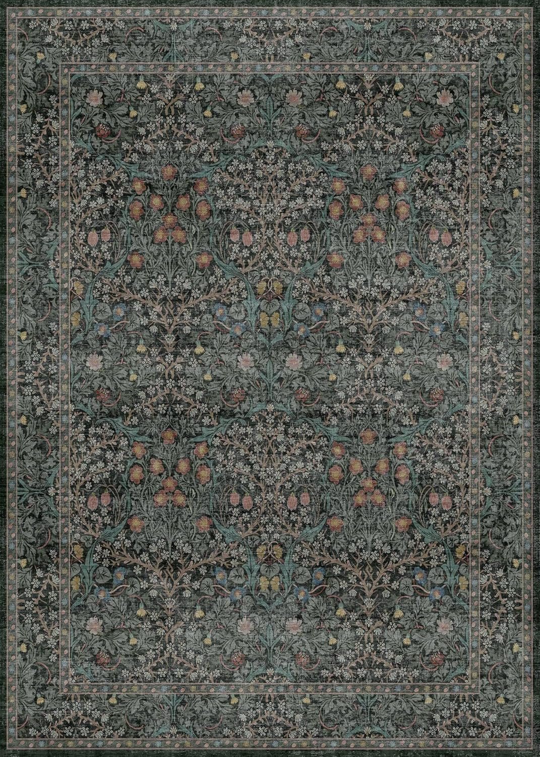 1750153277 dark green floral living room rug 5x7 area rug vintage forest washable mat for dining room bedroom low pile non slip stain resistance distressed retro indoor boho carpet 5x7 dark green.jpg