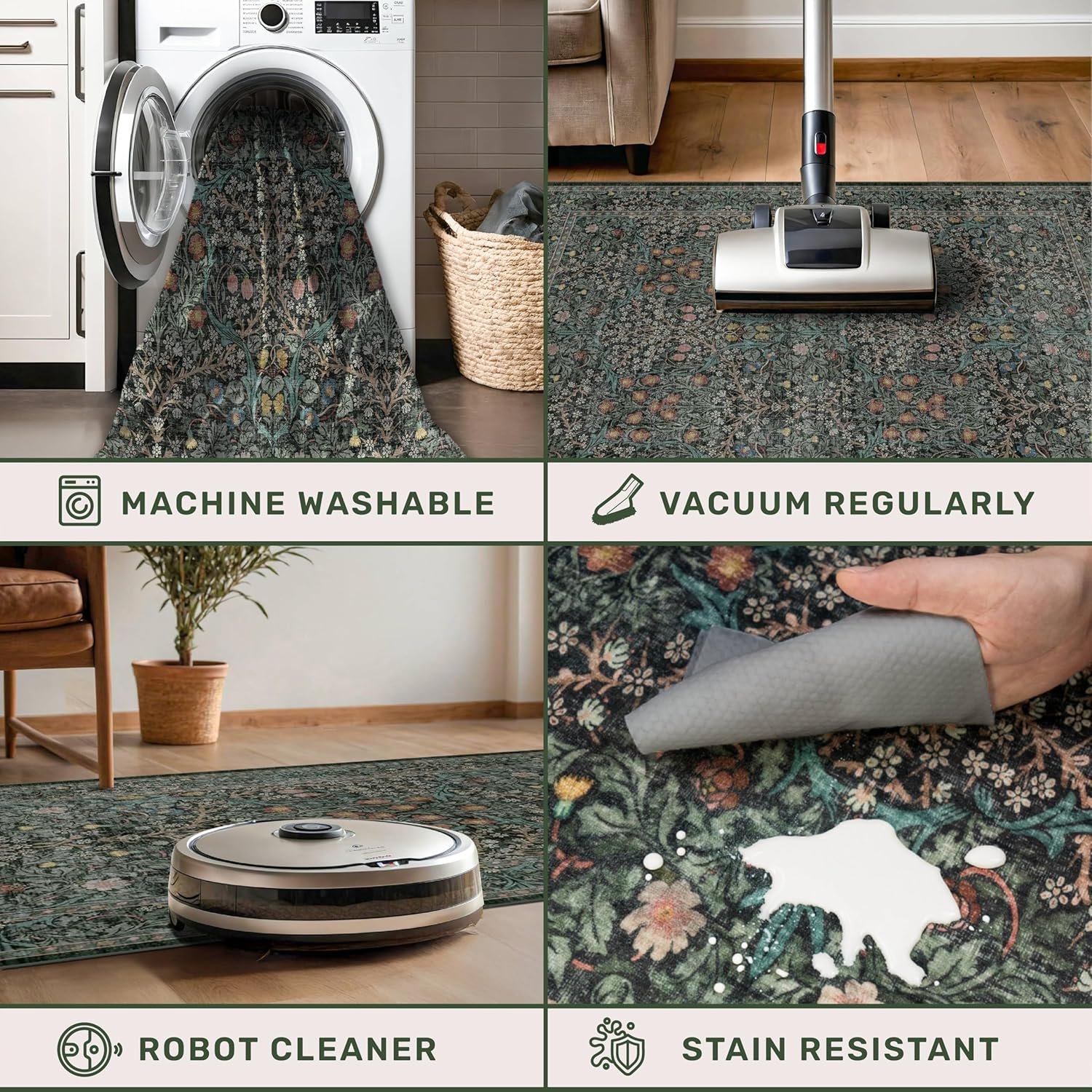 1750153282 dark green floral living room rug 5x7 area rug vintage forest washable mat for dining room bedroom low pile non slip stain resistance distressed retro indoor boho carpet 5x7 dark green.jpg