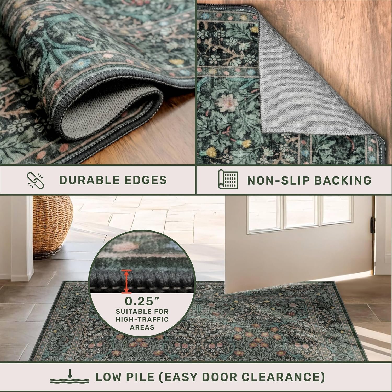 1750153283 dark green floral living room rug 5x7 area rug vintage forest washable mat for dining room bedroom low pile non slip stain resistance distressed retro indoor boho carpet 5x7 dark green.jpg