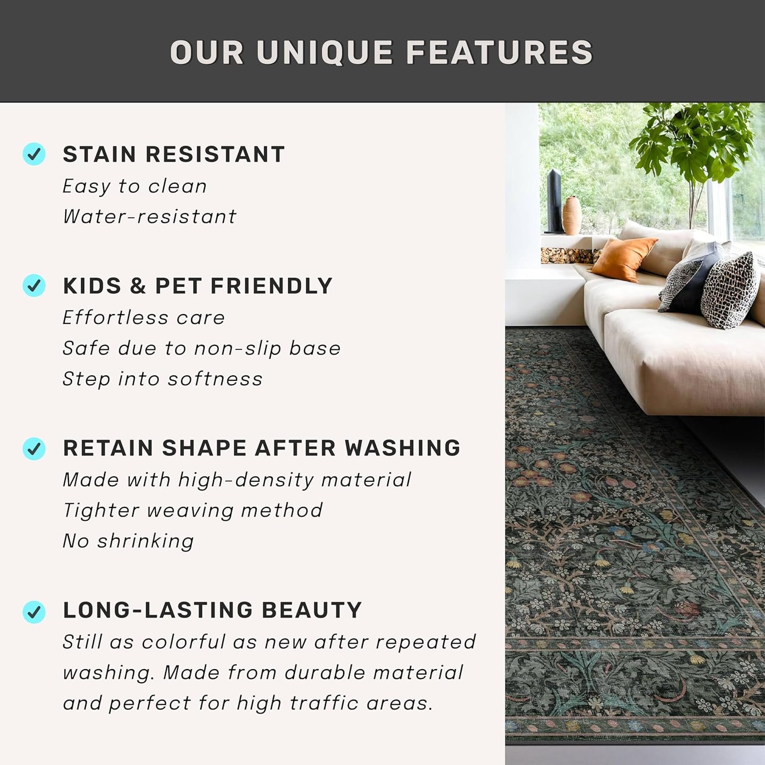 1750153284 dark green floral living room rug 5x7 area rug vintage forest washable mat for dining room bedroom low pile non slip stain resistance distressed retro indoor boho carpet 5x7 dark green.jpg