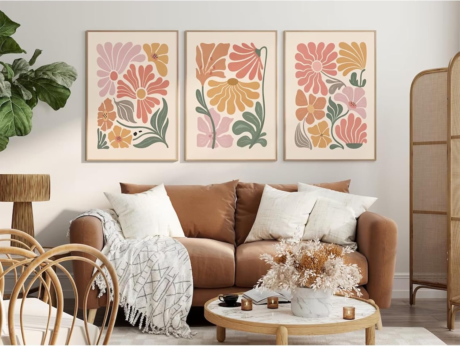 1750173565 boho flower wall art decor abstract floral canvas prints botanical plant wall art pictures minimalist flower market painting poster for living foom bedroom 12x16 inch unframed set of 3.jpg