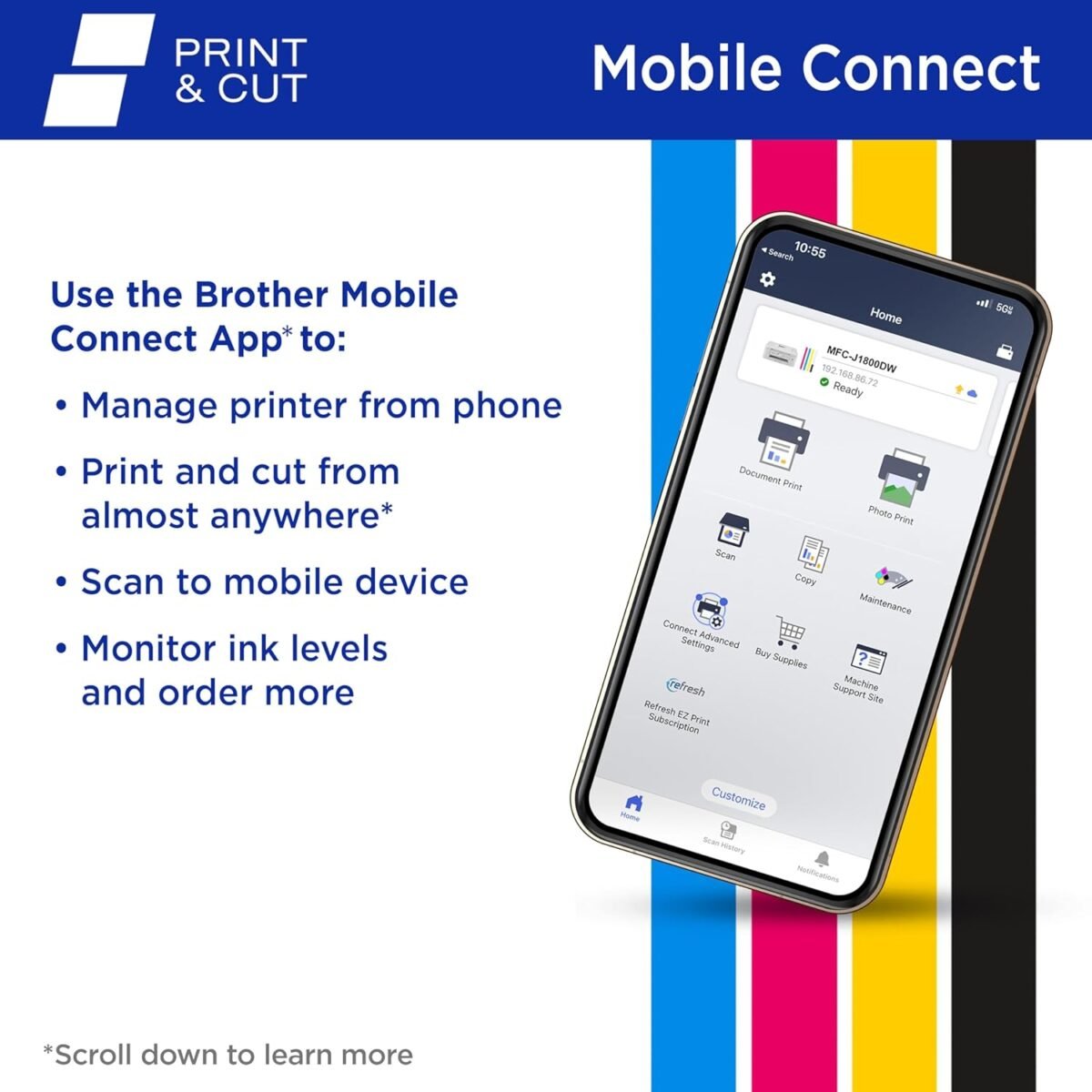 1750225626 brother wireless all in one color inkjet printer with auto paper cutter scanner copier and fax for home office print and cut machine with mobile printing and 150 sheet capacity j1800dw.jpg