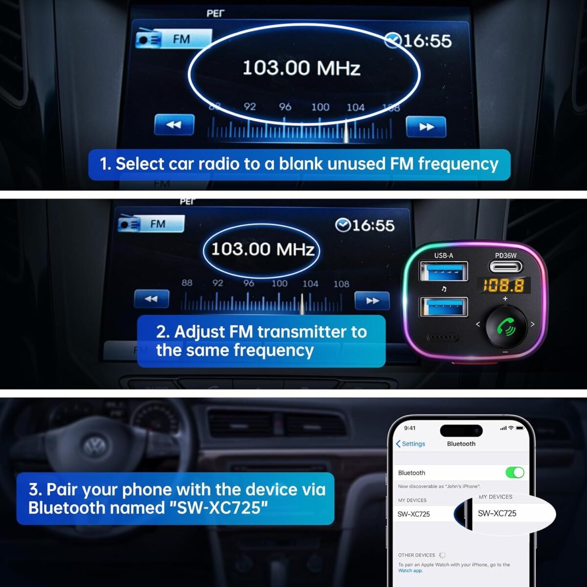 1750236790 syncwire bluetooth 5.4 fm transmitter car adapter 48w pd 36w 12w light switch hifi bass sound fast charging wireless radio music adapter led display hands free calling support usb drive.jpg