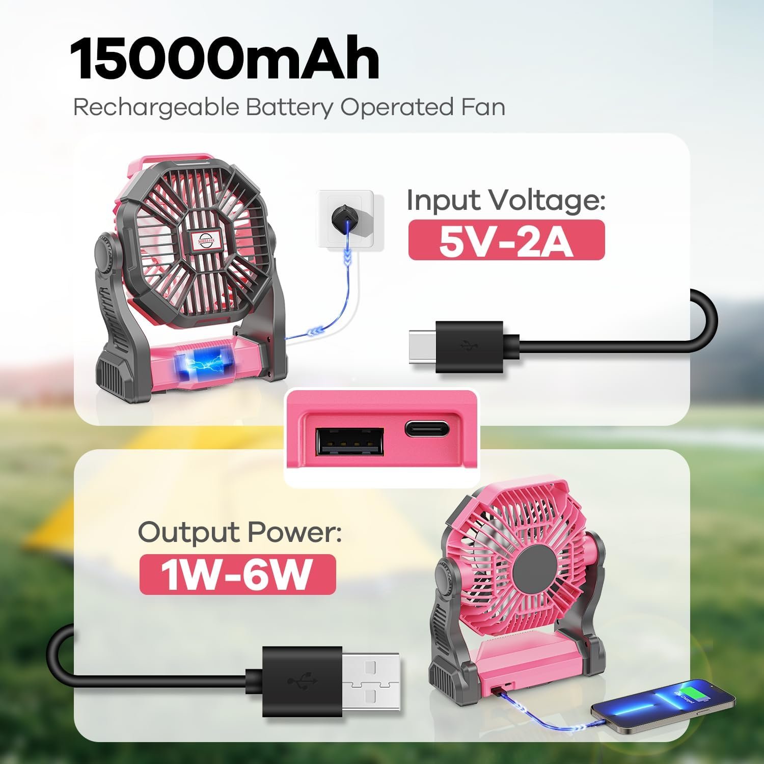 1750243145 camping fan with led lantern 15000mah portable rechargeable battery powered table fan with hook camping gear for picnic fishing car or hurricane power outages pink.jpg