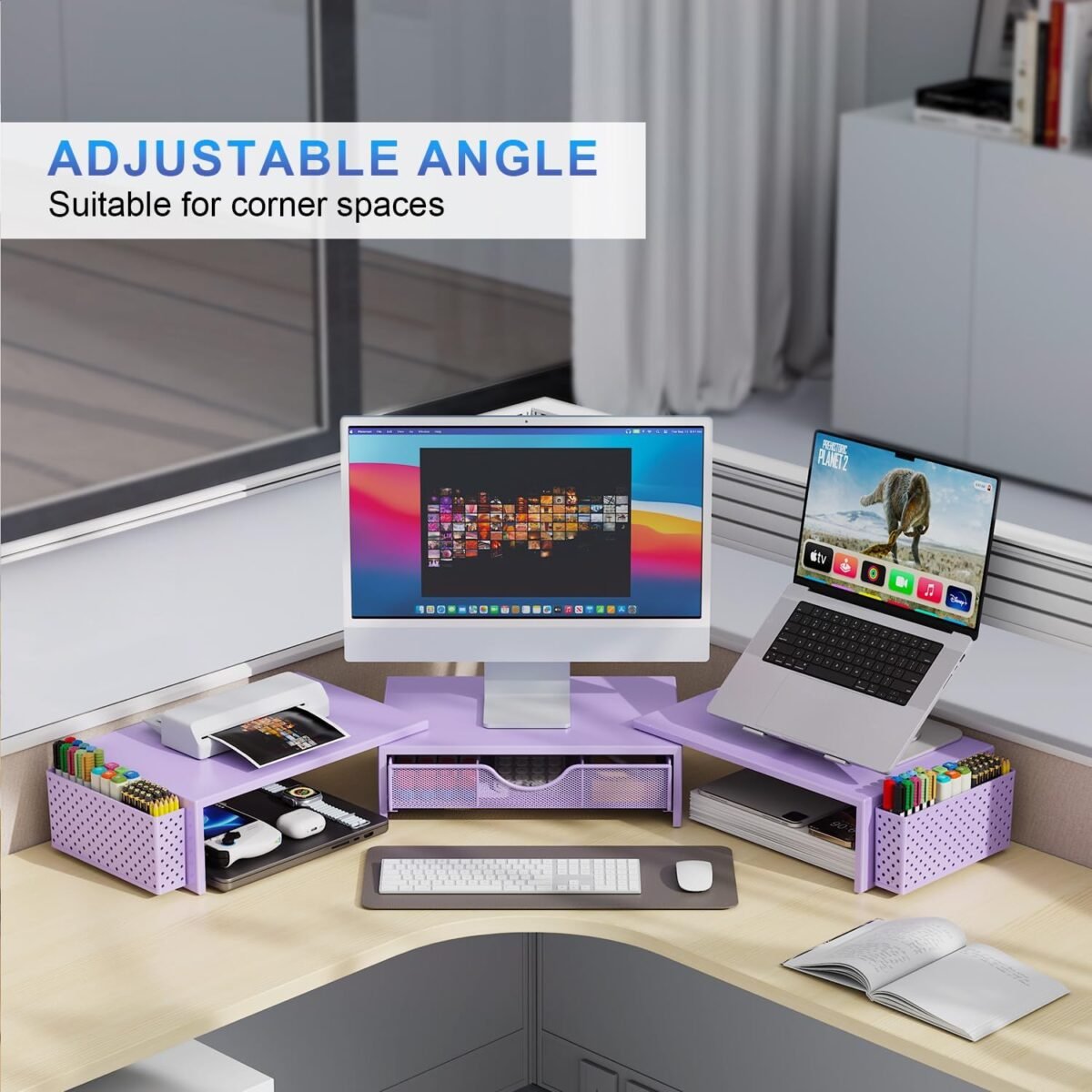 1750244620 gianotter dual monitor stand riser desk organizer with drawer and 2 pen holders desk organizers and accessories purple office decor purple.jpg