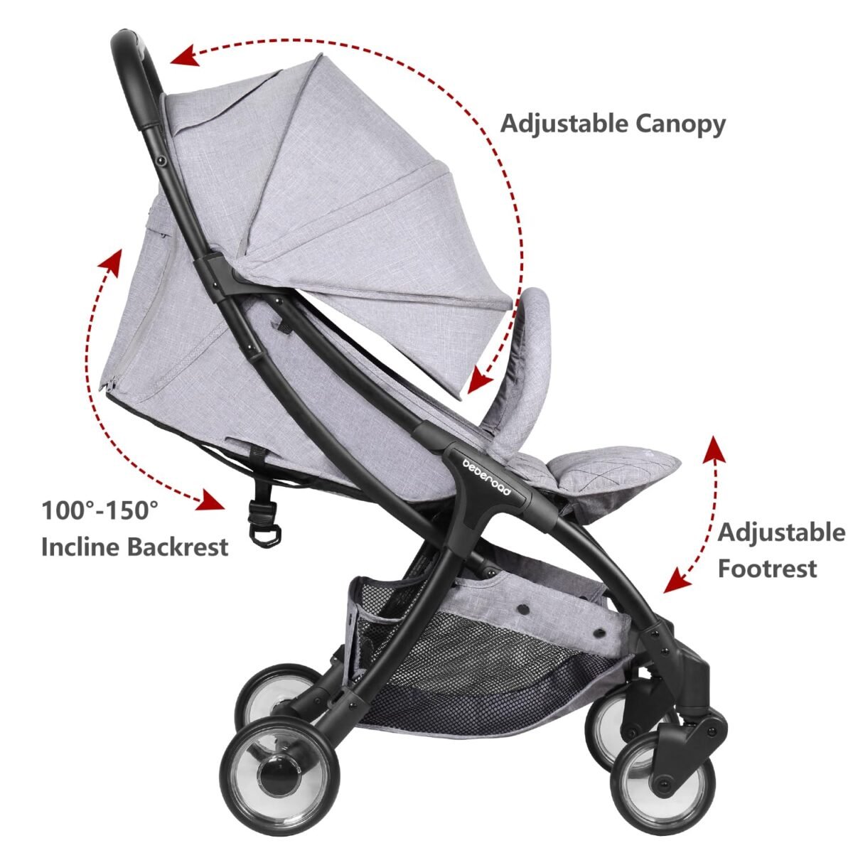 1750276084 beberoad love r2 small travel stroller compact strollers foldable lightweight baby stroller for airplane infant with adjustable backrest cup holder and waterproof canopy gray.jpg