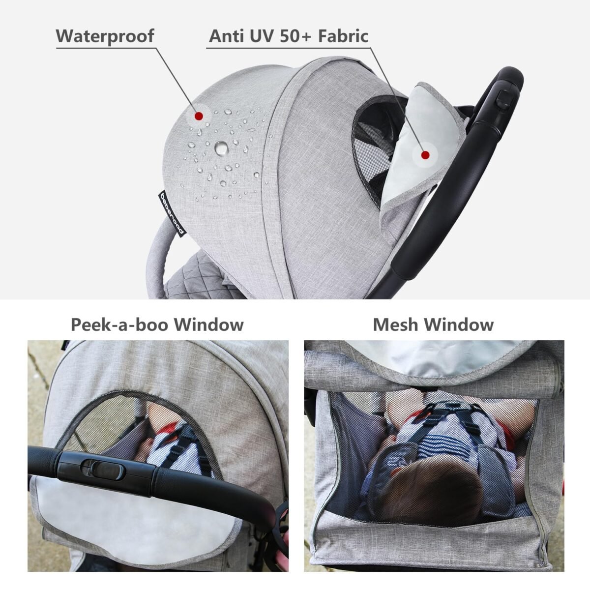 1750276087 beberoad love r2 small travel stroller compact strollers foldable lightweight baby stroller for airplane infant with adjustable backrest cup holder and waterproof canopy gray.jpg