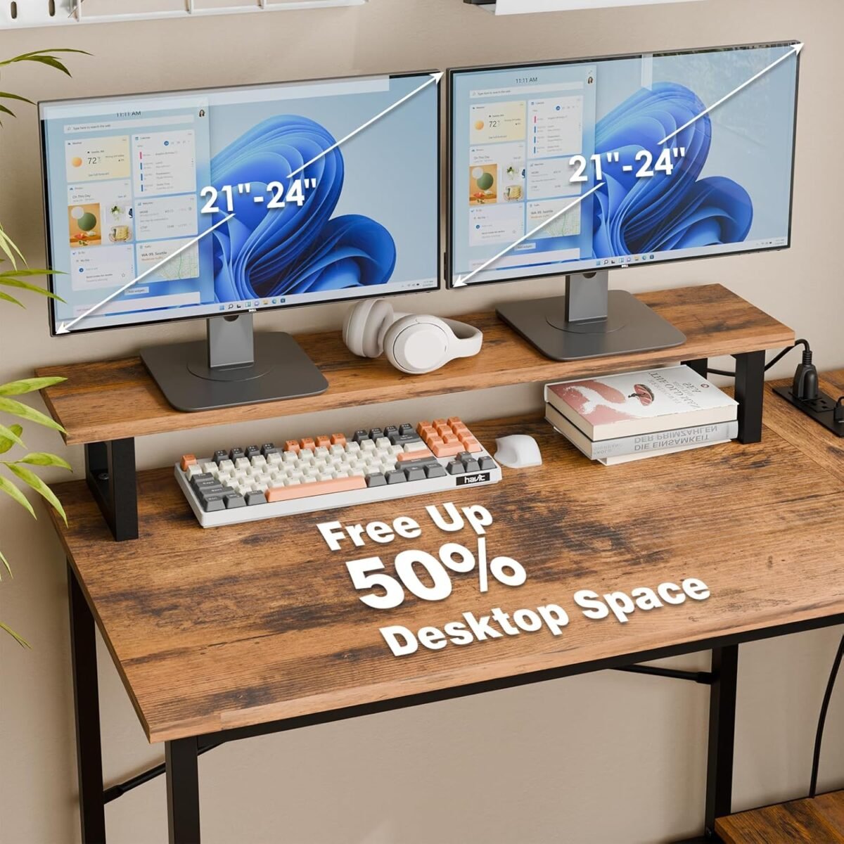 1750305840 fixwal l shaped desk with power outlets and led lights gaming computer desk 43 inch small corner desk home office desks with drawer writing desk study desk rustic brow.jpg