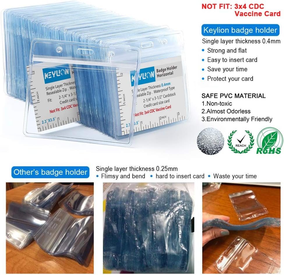 1750310381 10 pack horizontal name tag id card holders heavy duty clear plastic sleeve cover w waterproof resealable zip fit 5 pcs credit card size cards or 3.5 x 2.5 name badge inserts.jpg