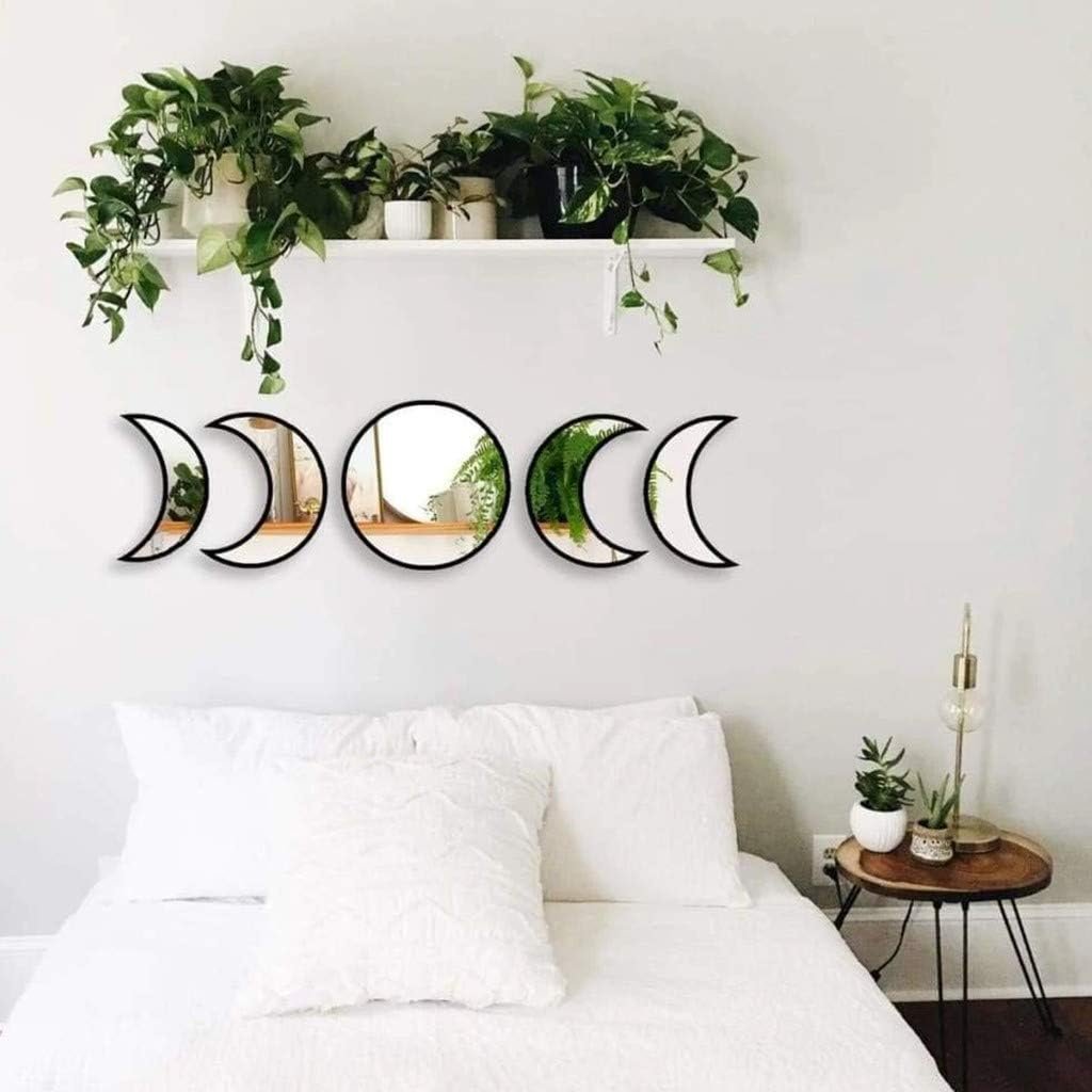 1750313527 5 pieces scandinavian natural decor acrylic wall decorative interior design wooden moon phase mirror bohemian wall decoration for home living room bedroom not real mirrorblack.jpg