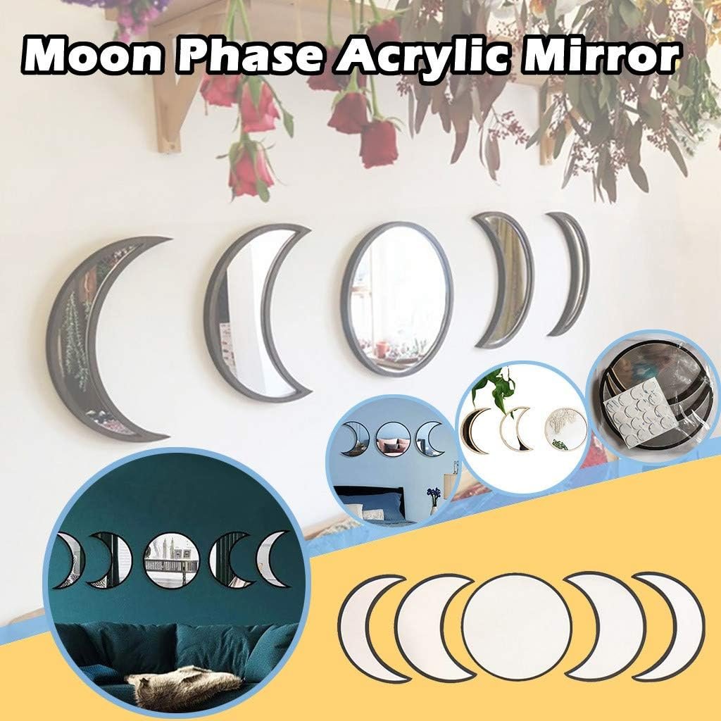 1750313529 5 pieces scandinavian natural decor acrylic wall decorative interior design wooden moon phase mirror bohemian wall decoration for home living room bedroom not real mirrorblack.jpg