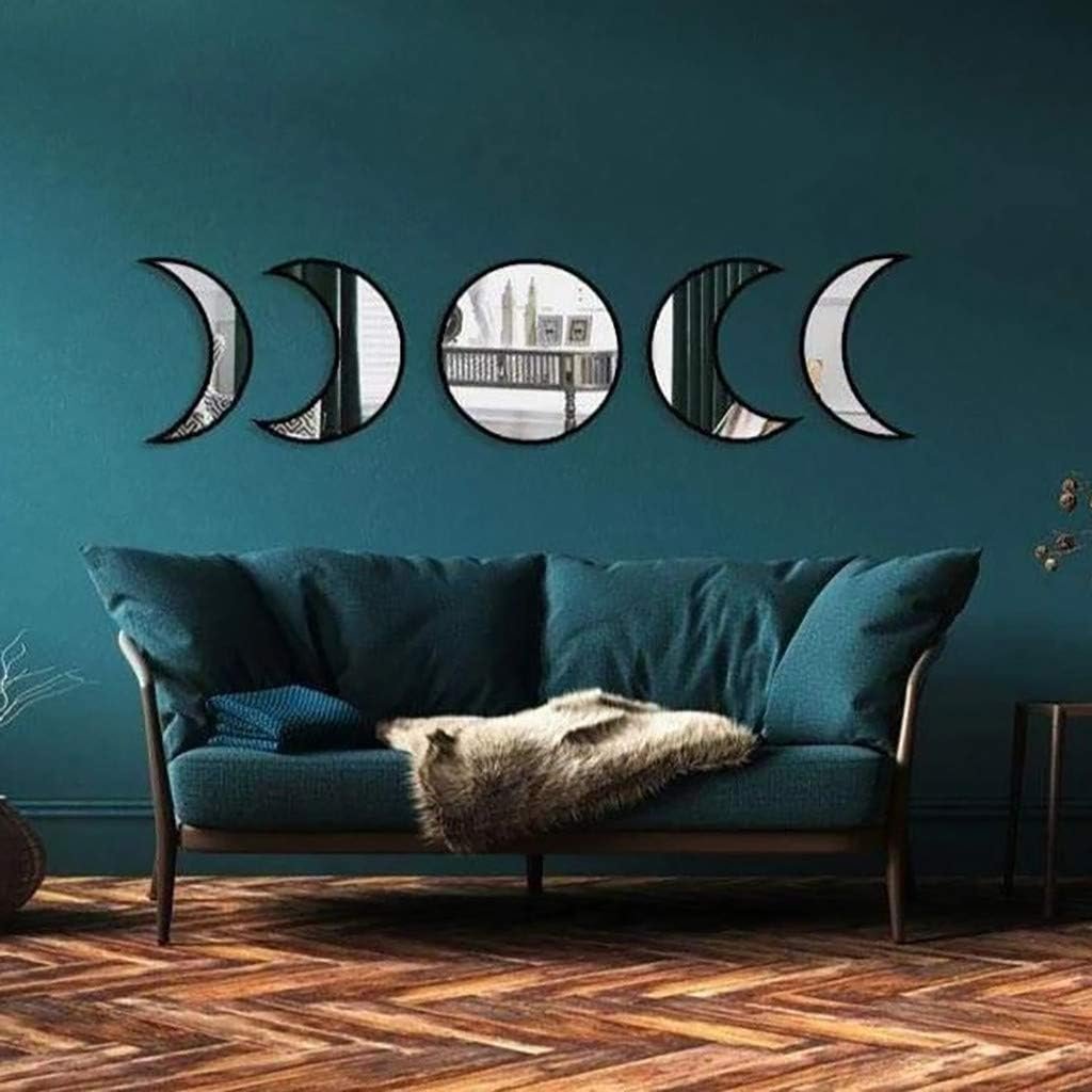 1750313530 5 pieces scandinavian natural decor acrylic wall decorative interior design wooden moon phase mirror bohemian wall decoration for home living room bedroom not real mirrorblack.jpg