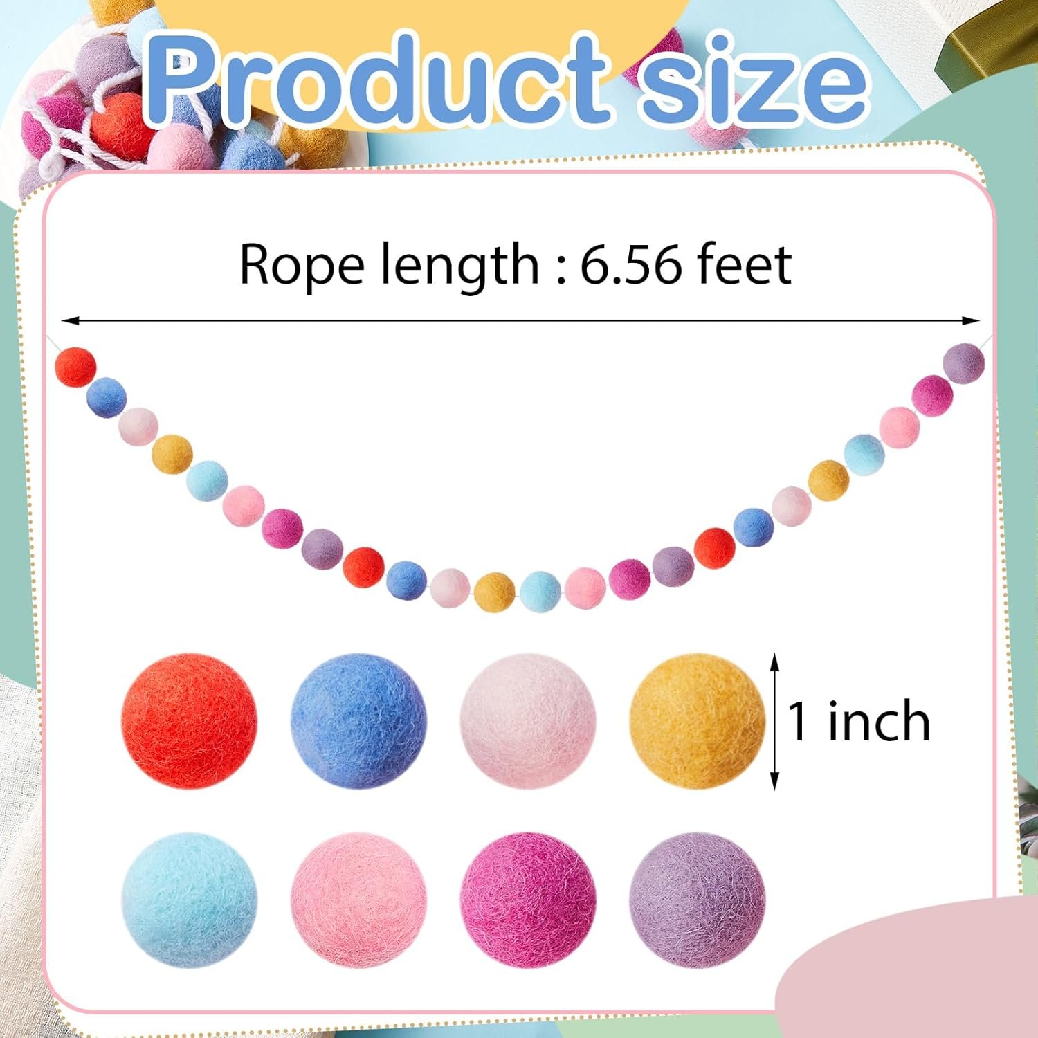 1750314600 boao 2 pieces wool felt ball garland colorful pom pom garland handmade 6.5 feet long 24 balls felt banner for wall christmas tree decoration lovely colors.jpg