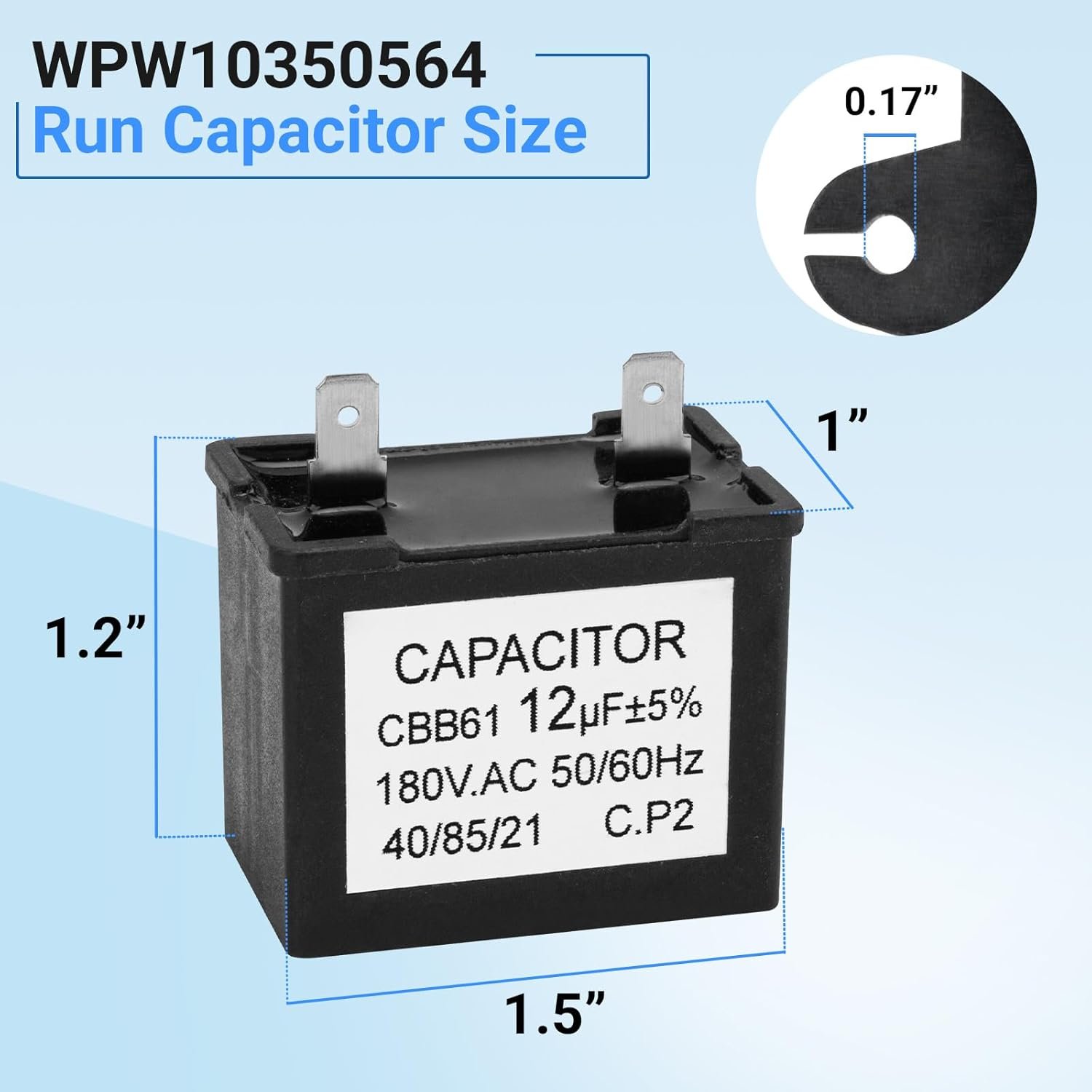 1750345741 wpw10350564 refrigeratorfreezercooler run capacitor compatible with whirlpool maytag sears kenmore kitchenaid replace w10350564 ps11753490 ap6020176 run capacitor.jpg