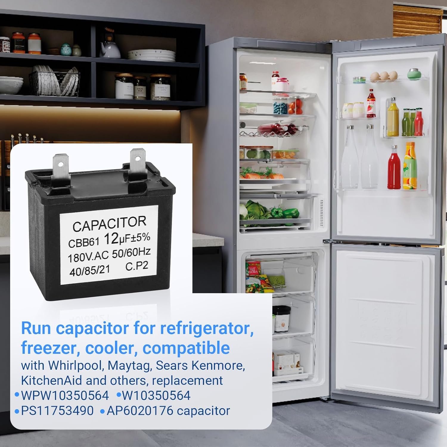 1750345743 wpw10350564 refrigeratorfreezercooler run capacitor compatible with whirlpool maytag sears kenmore kitchenaid replace w10350564 ps11753490 ap6020176 run capacitor.jpg