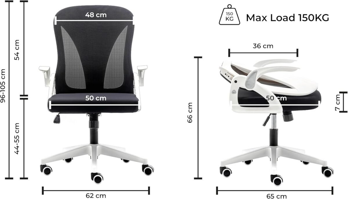 1750352408 tervo model s folding office chair for small spaces gaming chair for adults kids ergonomic mesh computer chair for bedroom desk chair for home work white black.jpg