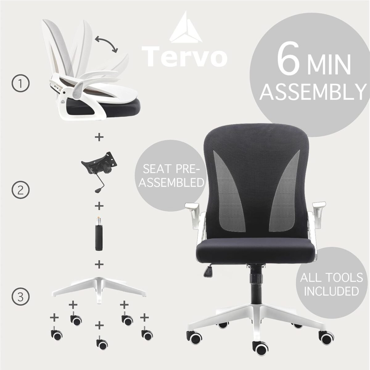 1750352409 tervo model s folding office chair for small spaces gaming chair for adults kids ergonomic mesh computer chair for bedroom desk chair for home work white black.jpg
