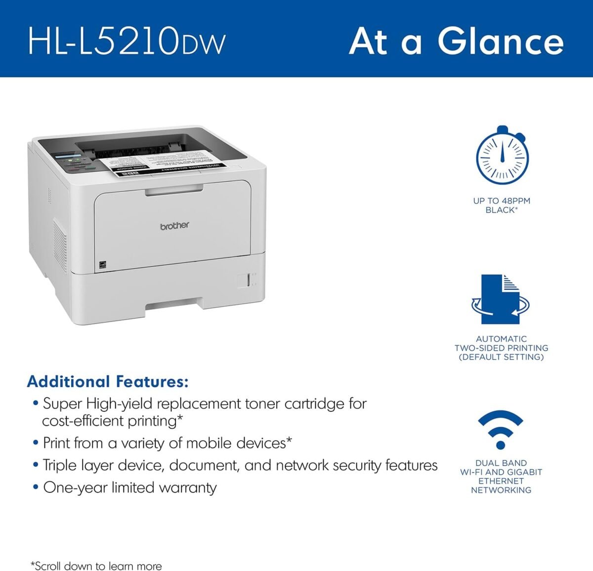 1750374111 brother hl l5210dw business monochrome laser printer with duplex printing versatile paper handling wireless and gigabit ethernet networking and mobile printing renewed premium.jpg