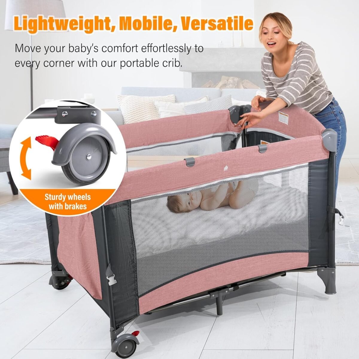 1750387891 5 in 1 baby cribbaby bassinet bedside cribs pack and play with changing table portable travel bedtoys music boxmattress for girl boy infant newborn pink.jpg