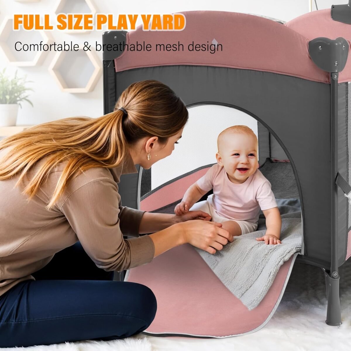 1750387892 5 in 1 baby cribbaby bassinet bedside cribs pack and play with changing table portable travel bedtoys music boxmattress for girl boy infant newborn pink.jpg