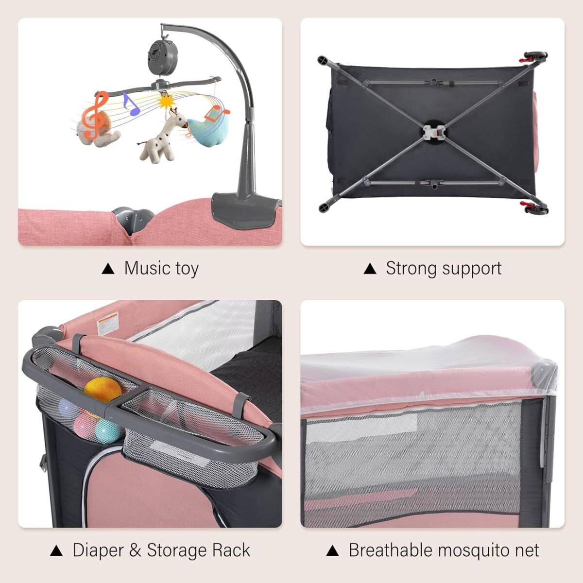 1750387895 5 in 1 baby cribbaby bassinet bedside cribs pack and play with changing table portable travel bedtoys music boxmattress for girl boy infant newborn pink.jpg