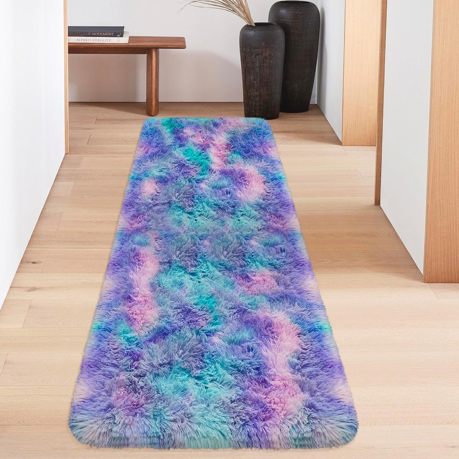 1750390872 super soft fluffy living room area rug 2x6 ft purple rainbow tie dyed shaggy furry carpet washable non slip carpets bedroom bedside nursery rug cute colorful room decor for girls.jpg