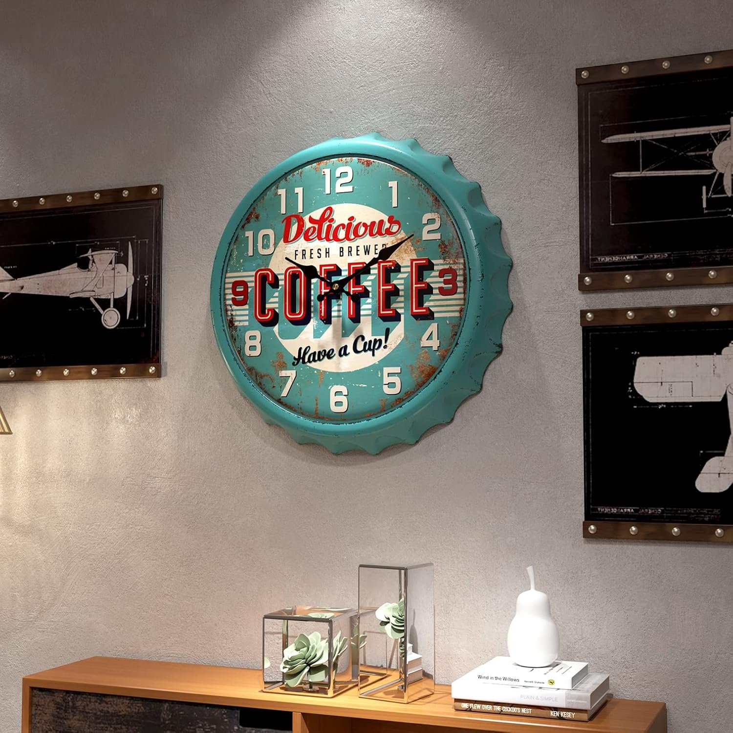 1750401814 menterry bottle cap design iron retro wall clock 13 inch vintage style silent non ticking battery operated creative decor wall clocks for cafesfarmhouseofficekitchen blue.jpg