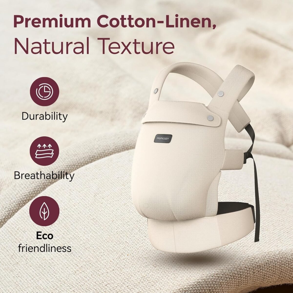 1750408927 momcozy baby carrier with natural cotton linen built to last ergonomic design 7 44lbs for infant and toddler lightweight and comfortable hands free for momsdads light amber.jpg