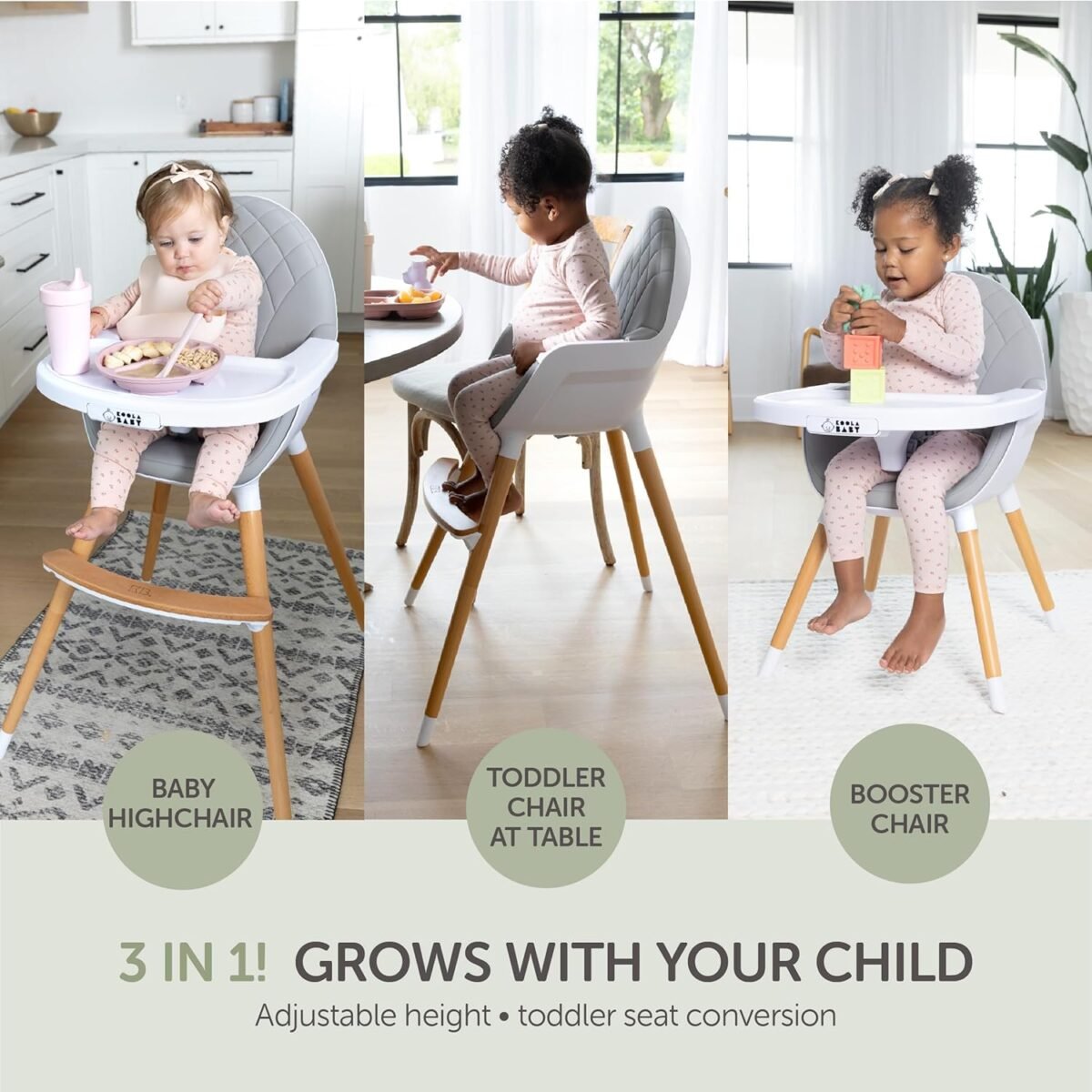 1750409055 convertible high chair for babies toddlers kids children wooden highchair with adjustable height dishwasher safe tray wood feeding dining chair converts to booster seat koolababy.jpg
