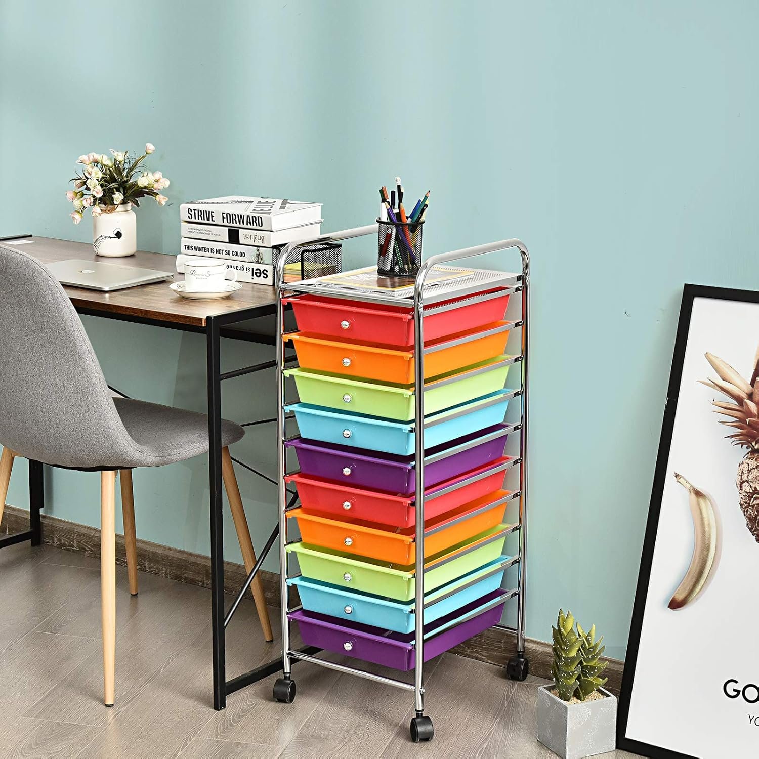 1750417737 storage cart rolling utility cart with 10 drawers portable handles lockable wheels mobile paper toys storage organizer large capacity for home office school teacher multi color.jpg