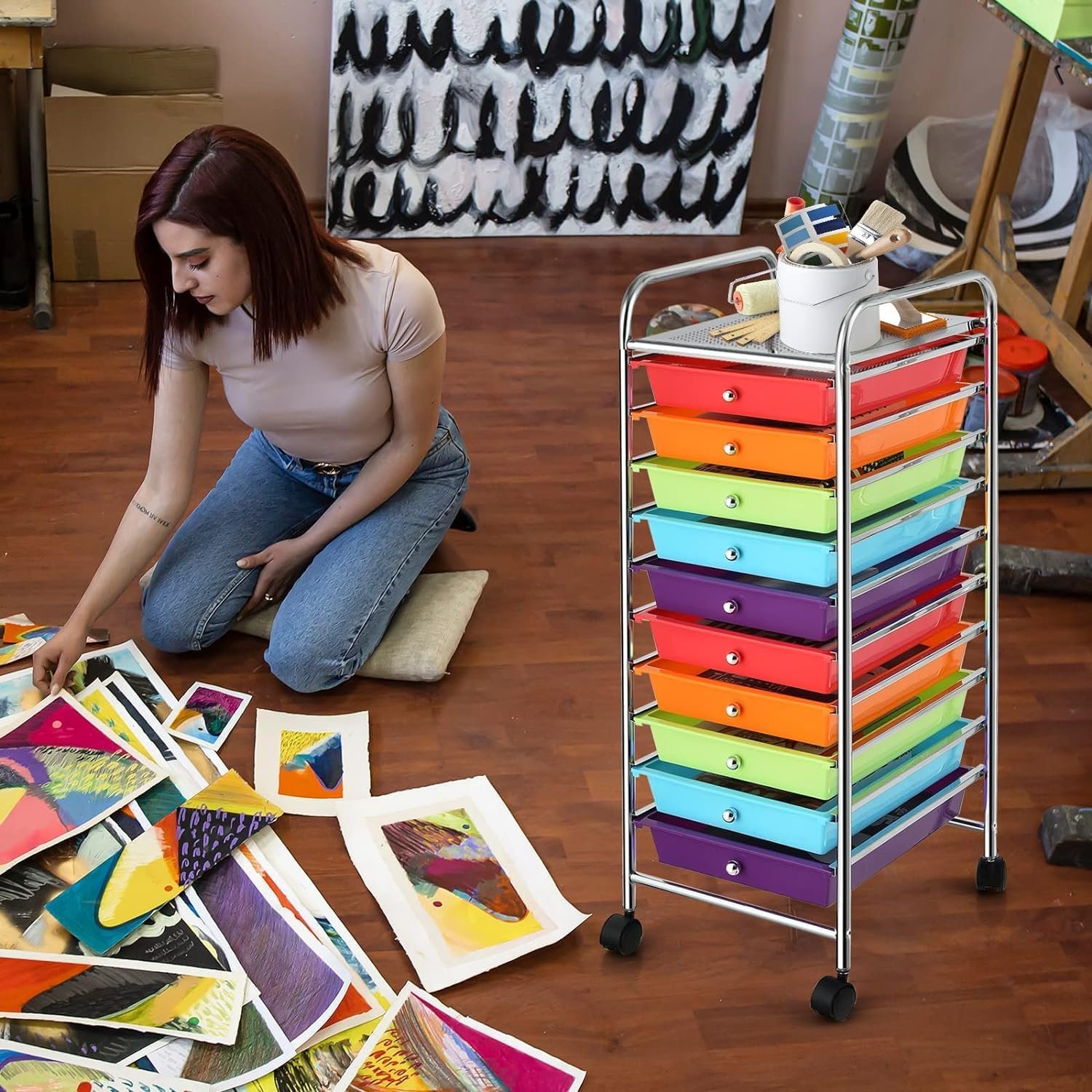 1750417746 storage cart rolling utility cart with 10 drawers portable handles lockable wheels mobile paper toys storage organizer large capacity for home office school teacher multi color.jpg