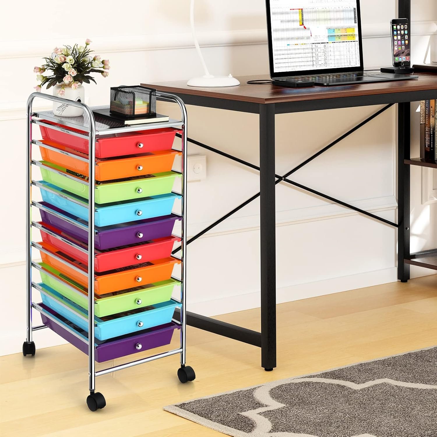 1750417748 storage cart rolling utility cart with 10 drawers portable handles lockable wheels mobile paper toys storage organizer large capacity for home office school teacher multi color.jpg