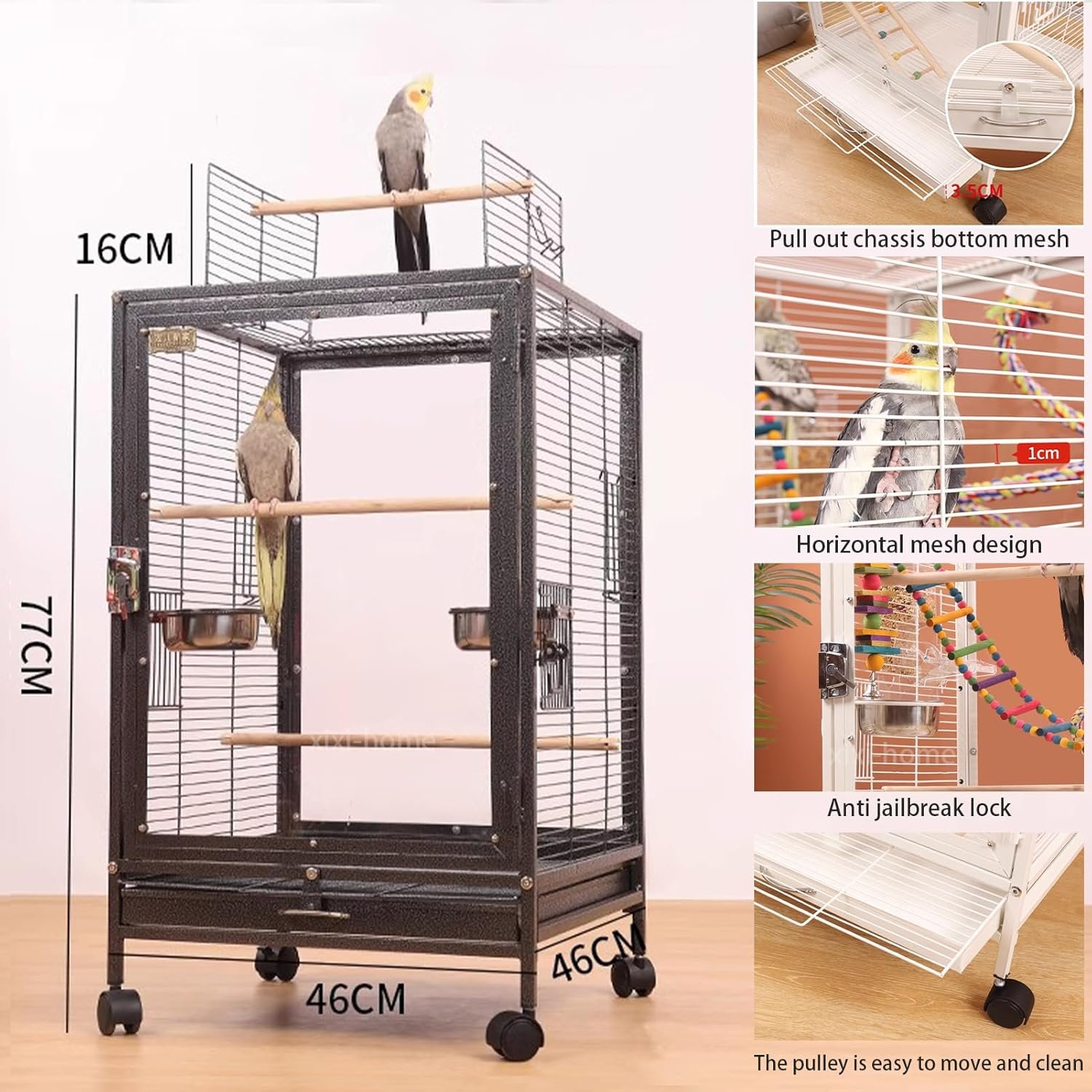 1750418556 xixi home portable clear parrot cagebird travel cage ornamental cage with food boxstanding pole and drinkerlarge bird cage flying birdcage for outdoors type c white.jpg