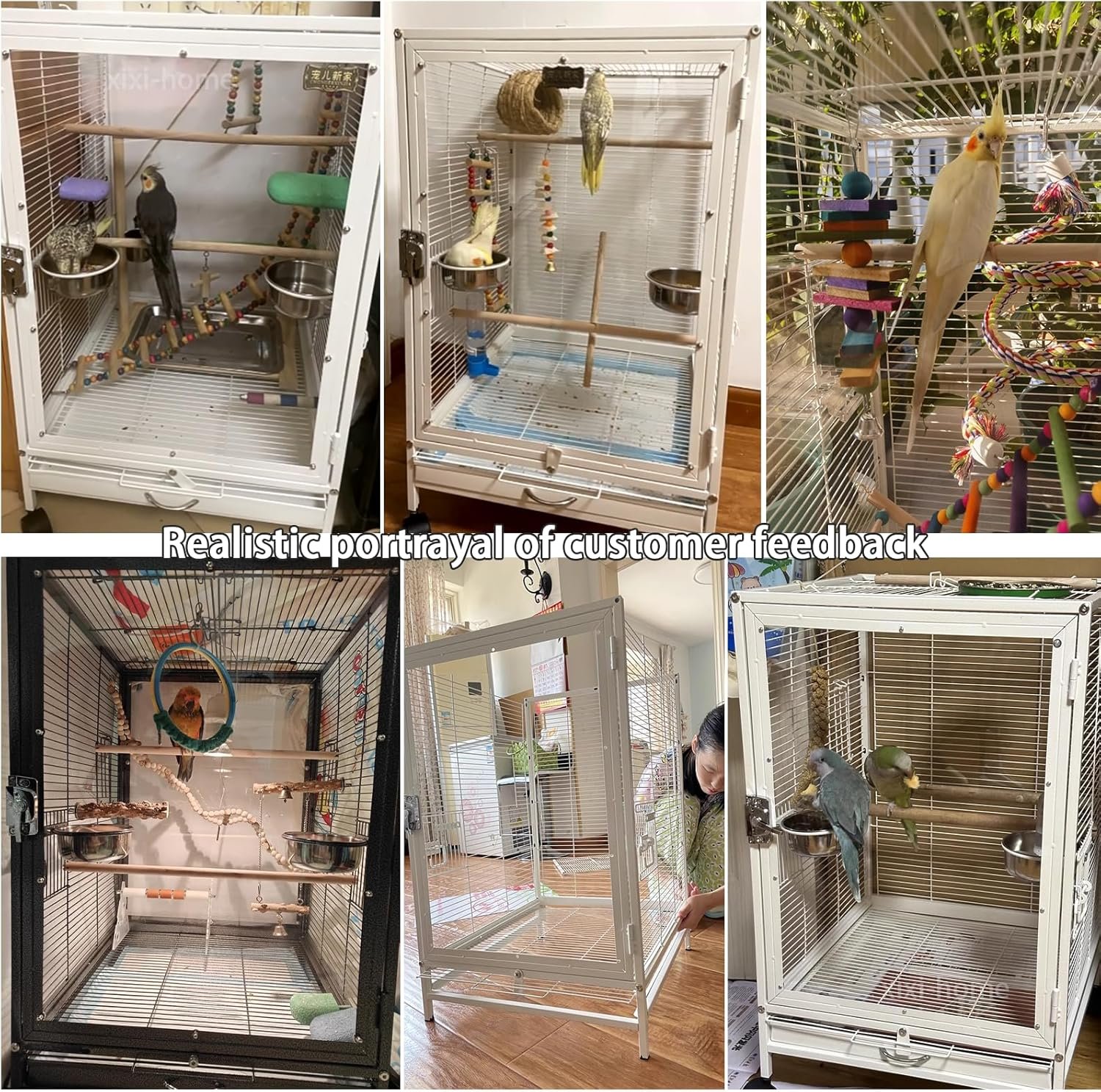 1750418558 xixi home portable clear parrot cagebird travel cage ornamental cage with food boxstanding pole and drinkerlarge bird cage flying birdcage for outdoors type c white.jpg