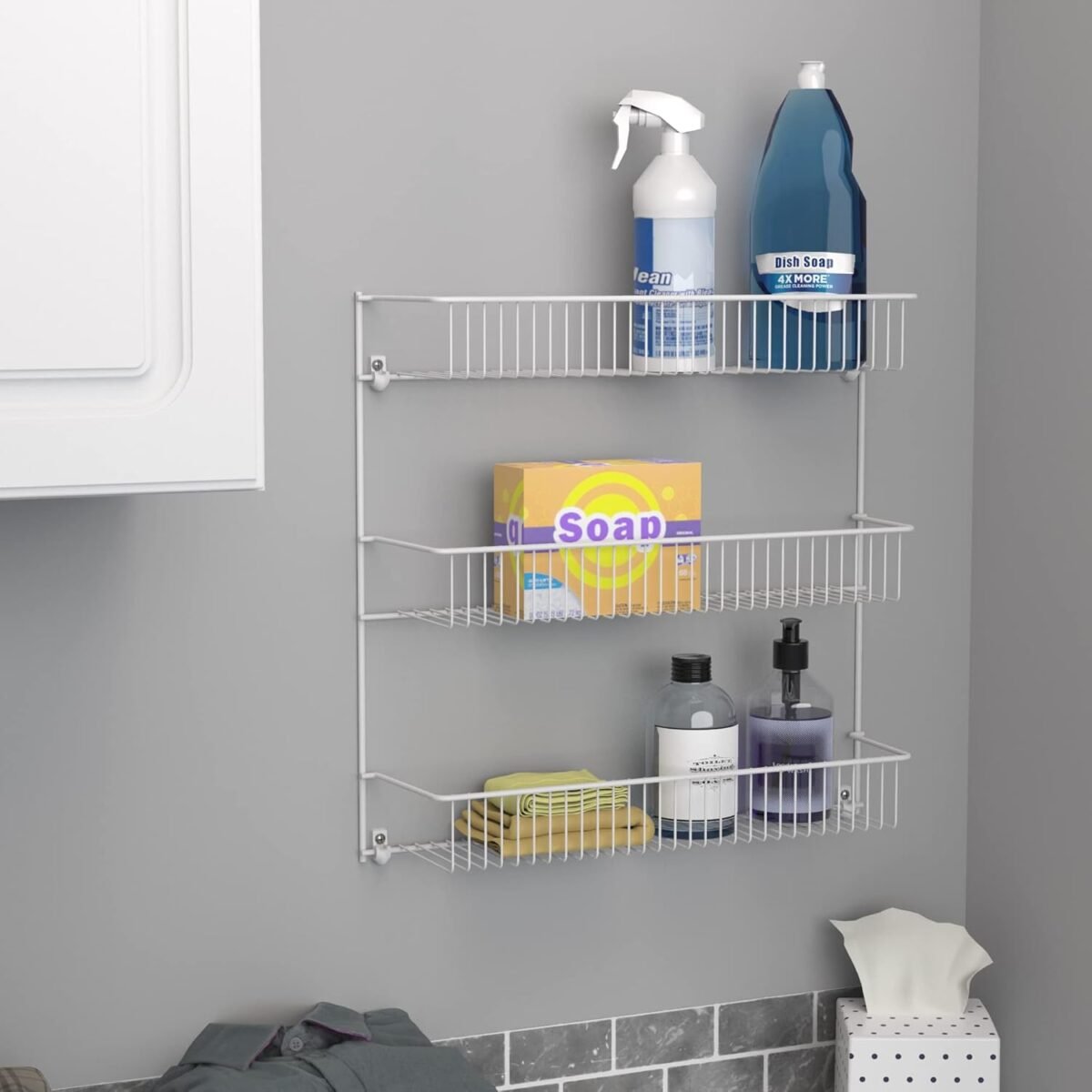 1750494440 closetmaid 3 tier hanging wall mounted metal rack for spices shelf storage pantry organization laundry kitchen bathroom white 8022 18 inch wide.jpg