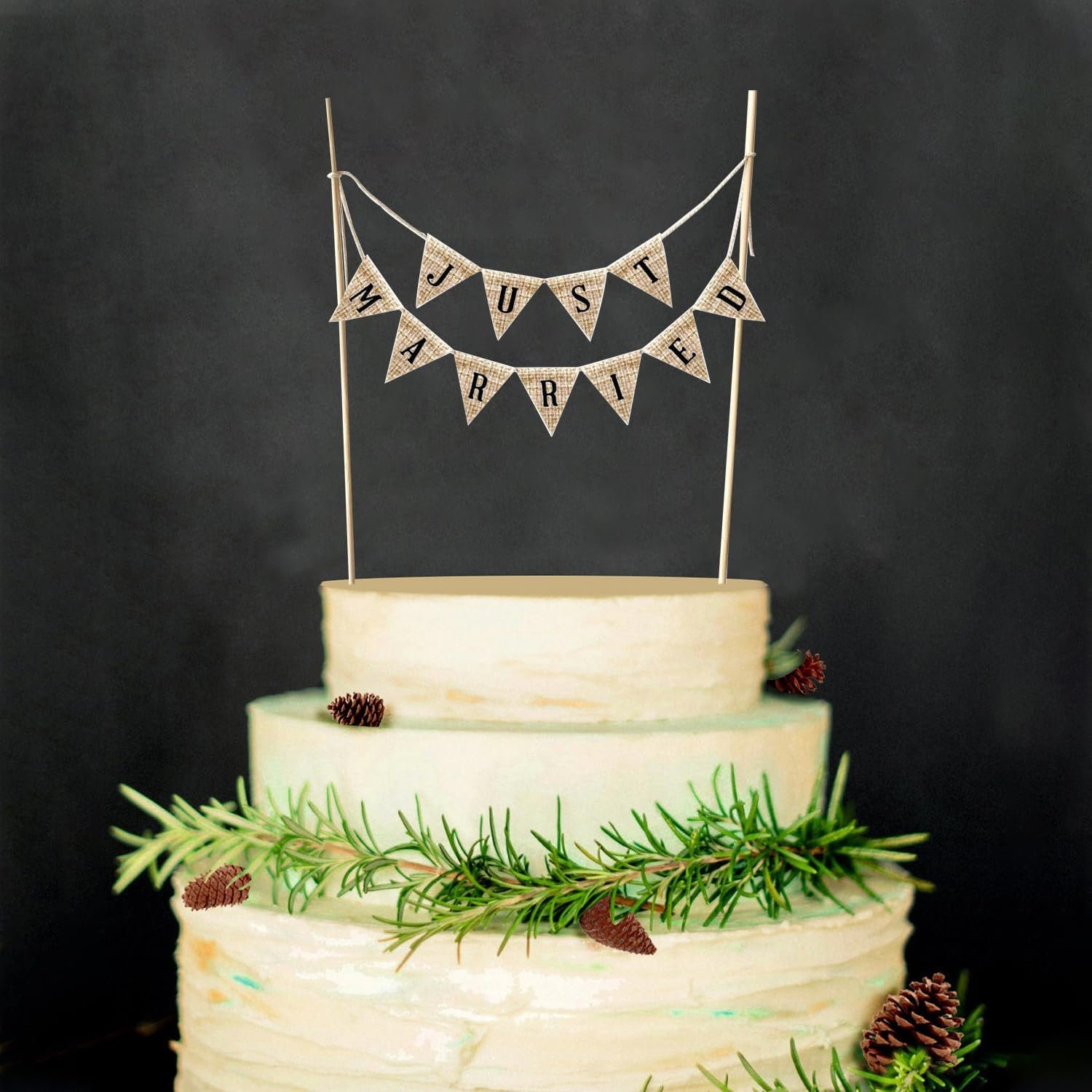 1750578084 vintage affair rustic just married cake toppers wedding engagement cake decorations cheese bunting handmade pennant flags with wood pole ivory photo booth props.jpg
