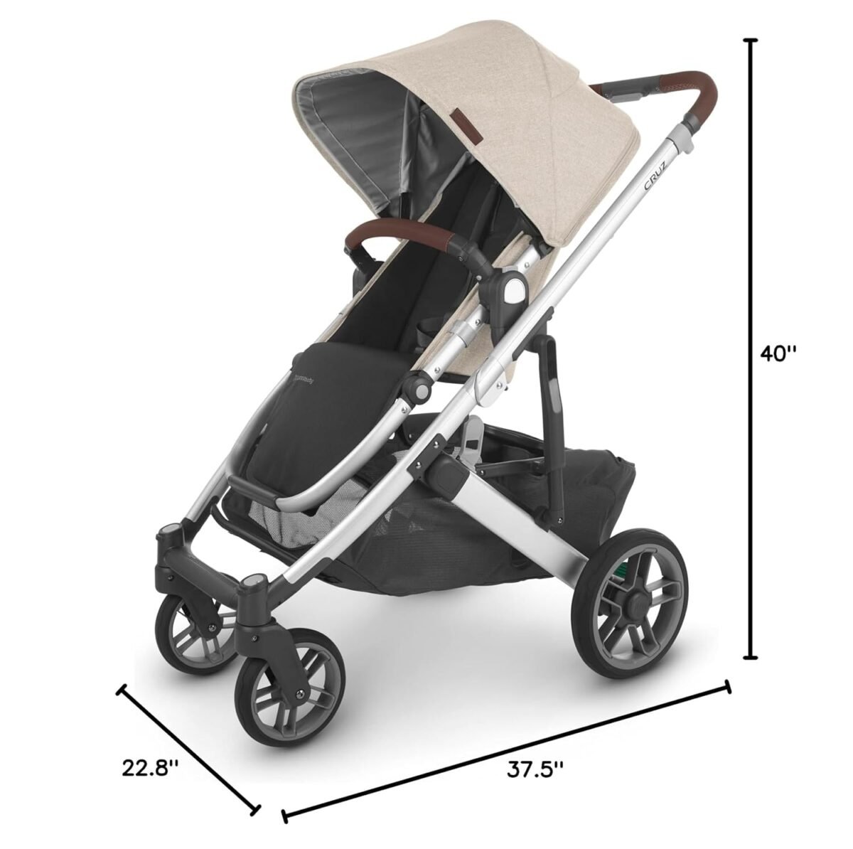 1750586305 uppababy cruz v2 strollerfull featured stroller with travel system capabilitiestoddler seat bumper bar bug shield rain shield includeddeclan oat melangesilver framechestnut leather.jpg