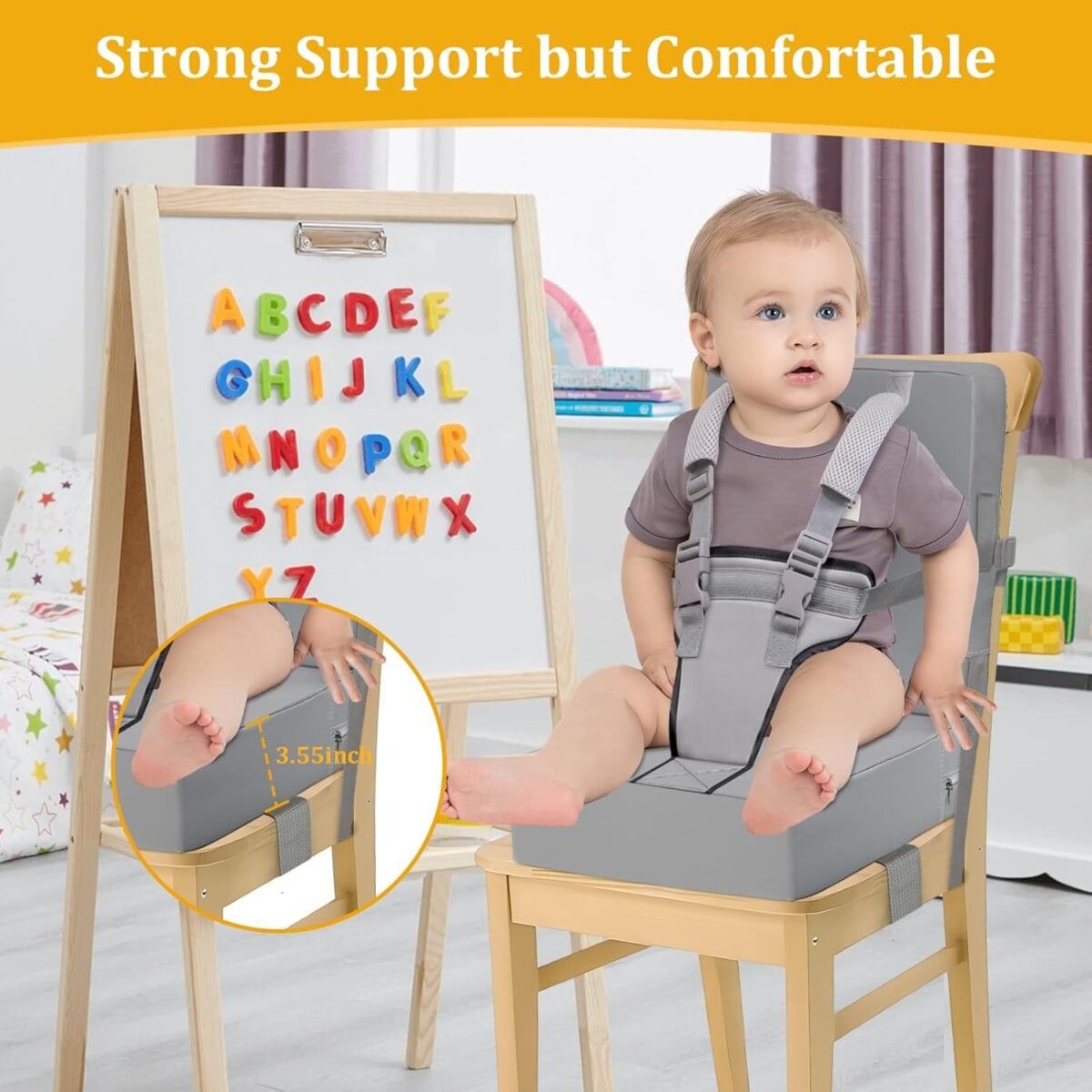 1750586522 booster seat for kitchen chair at table toddler harness seat straps high back pu ease of cleaning sturdy booster seat for dining table for kid child baby.jpg