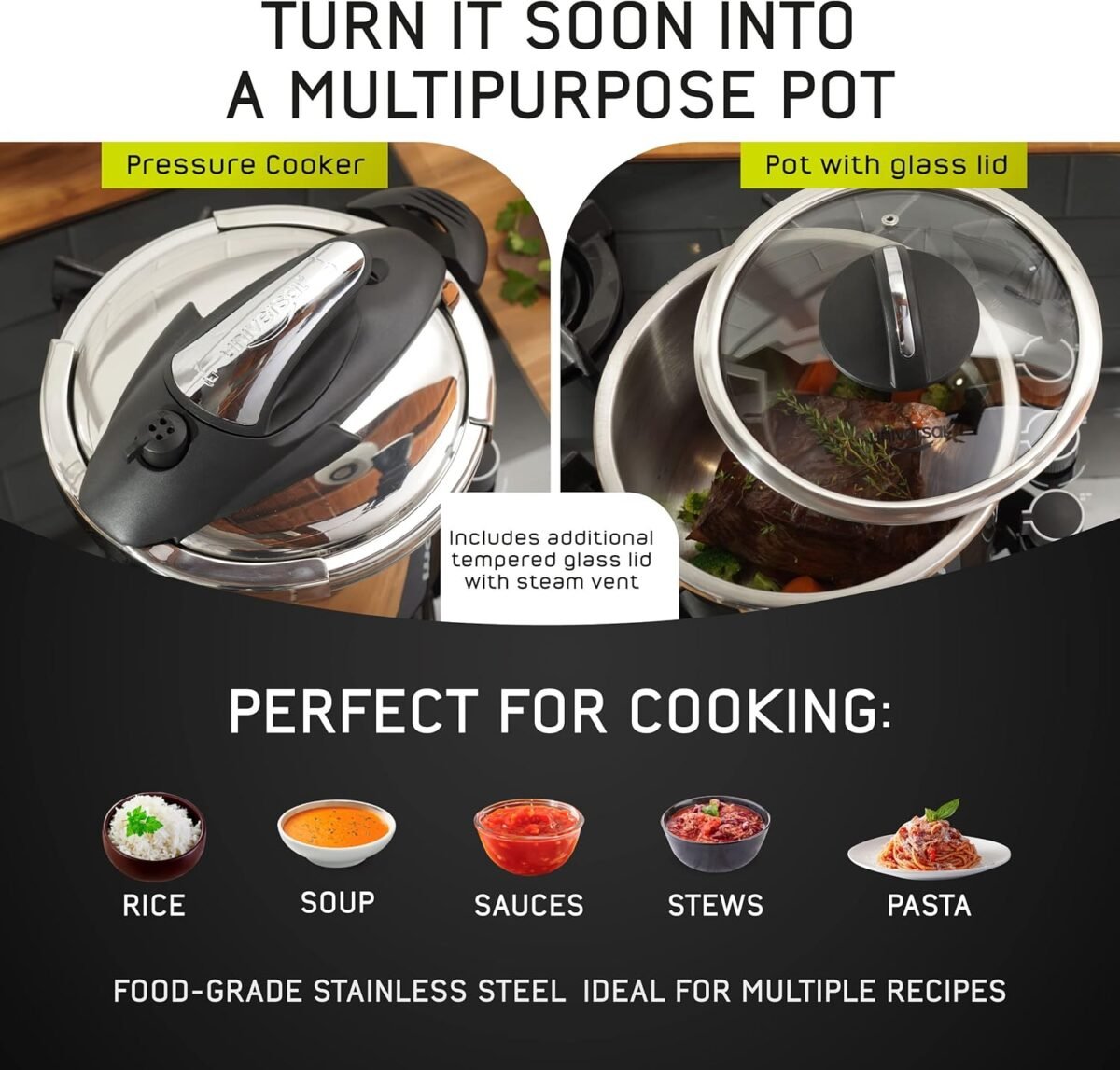 1750594311 universal 4.2 quart 4 liter small stainless steel easy use pressure cooker extra glass lid 5 servings induction compatible pressure cooker multipurpose pot.jpg