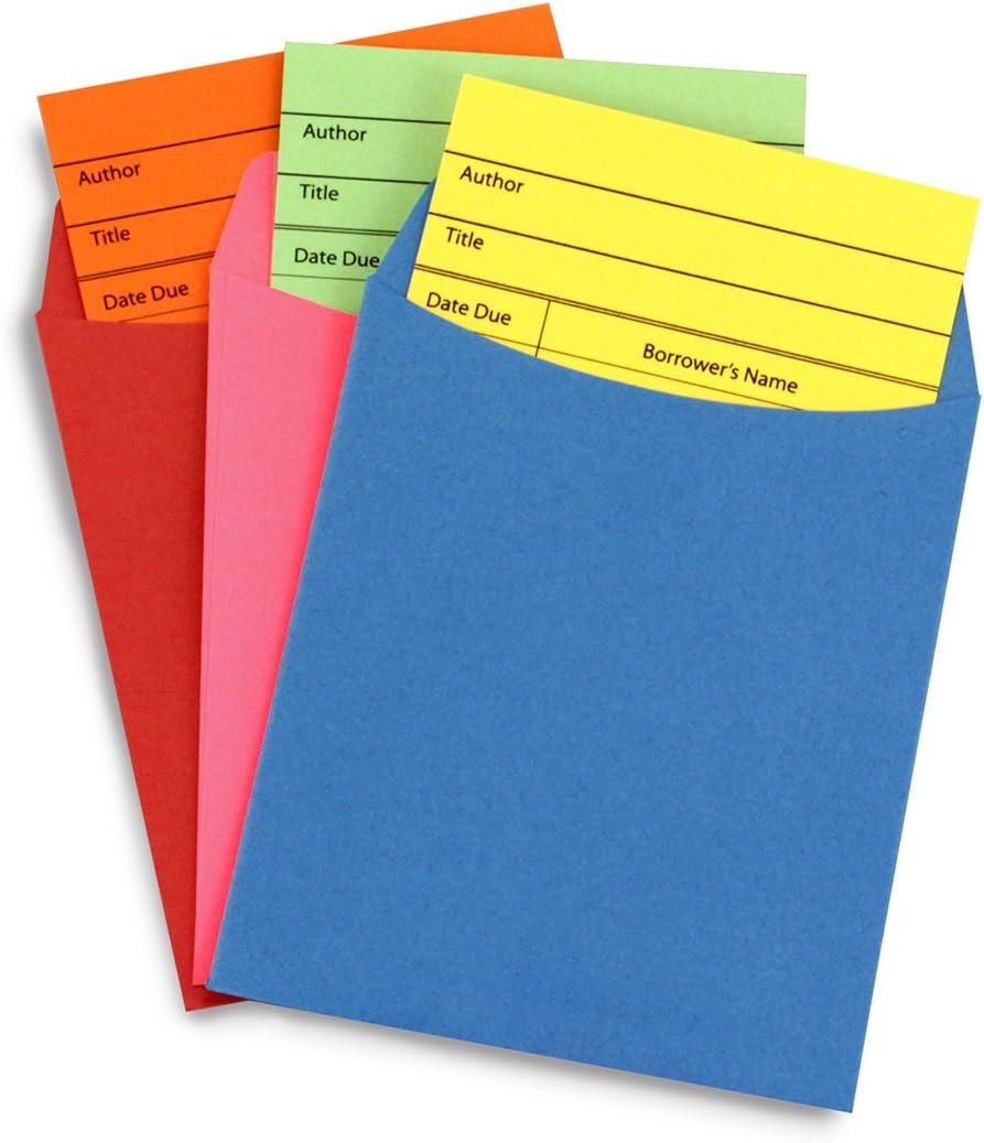 1750622574 hygloss products library checkout cards and library card pocket envelopes 3 x 5 inches colored 30 of each.jpg