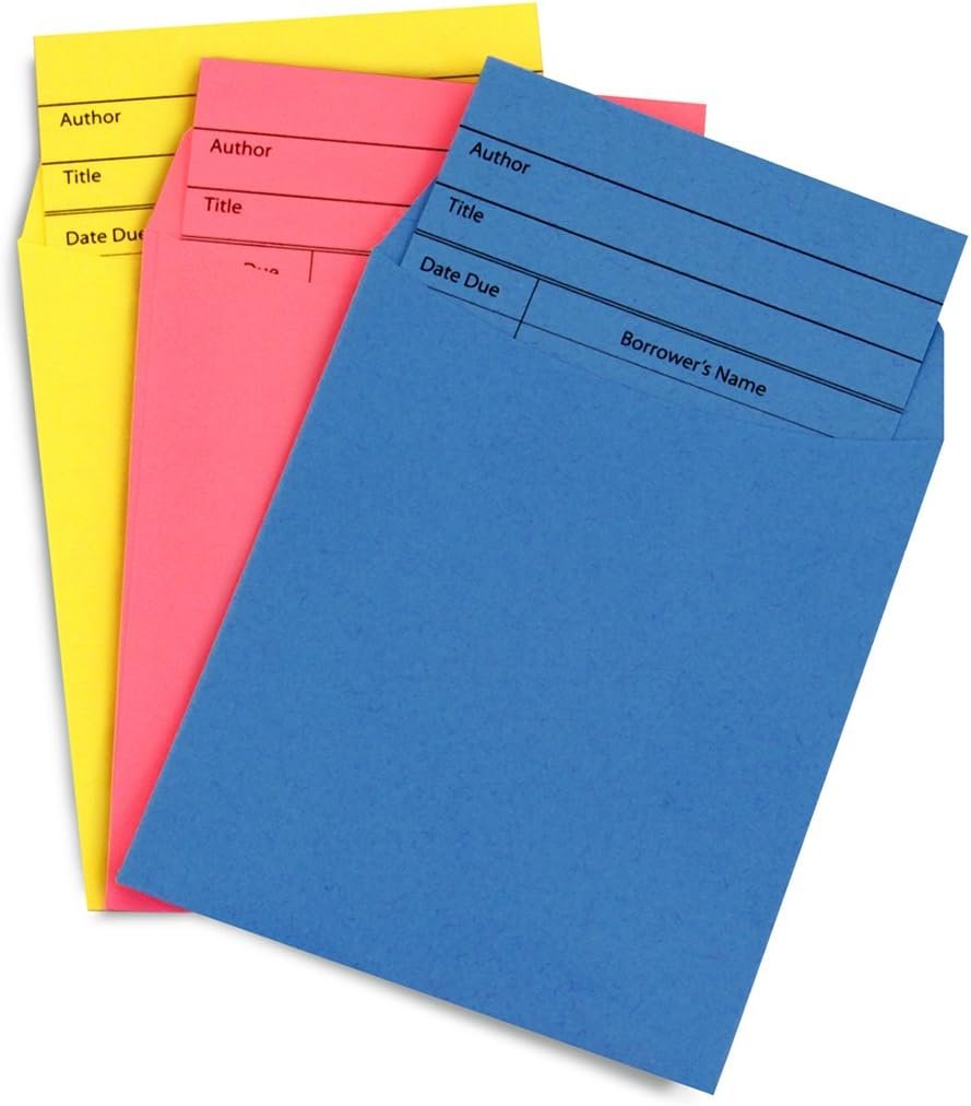 1750622576 hygloss products library checkout cards and library card pocket envelopes 3 x 5 inches colored 30 of each.jpg