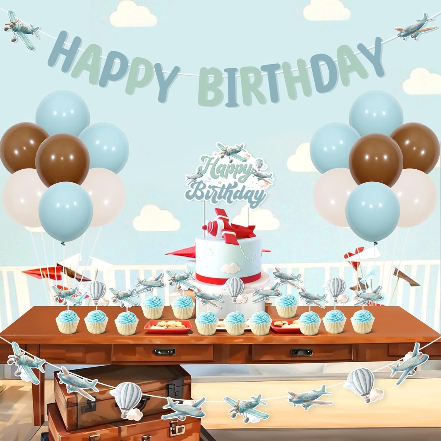 1750625426 kreatwow vintage airplane birthday party decorations airplane happy birthday banner garland cake topper cupcake toppers blue balloons for 1st 2nd 3rd bday.jpg