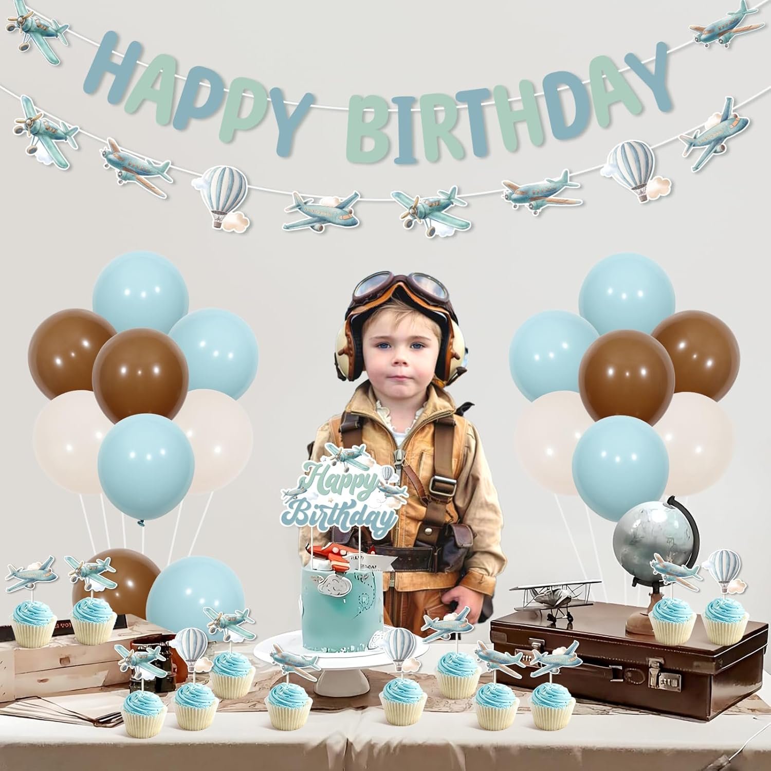 1750625428 kreatwow vintage airplane birthday party decorations airplane happy birthday banner garland cake topper cupcake toppers blue balloons for 1st 2nd 3rd bday.jpg