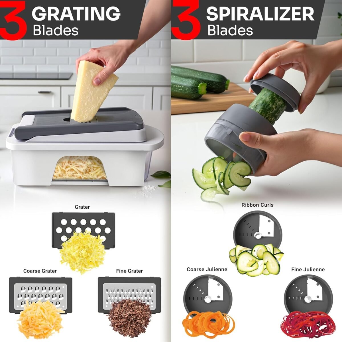 1750675687 mueller pro series all in one 12 blade mandoline slicer for kitchen food chopper vegetable slicer and spiralizer cutter dicer grater kitchen gadgets sets with container white sandgray.jpg