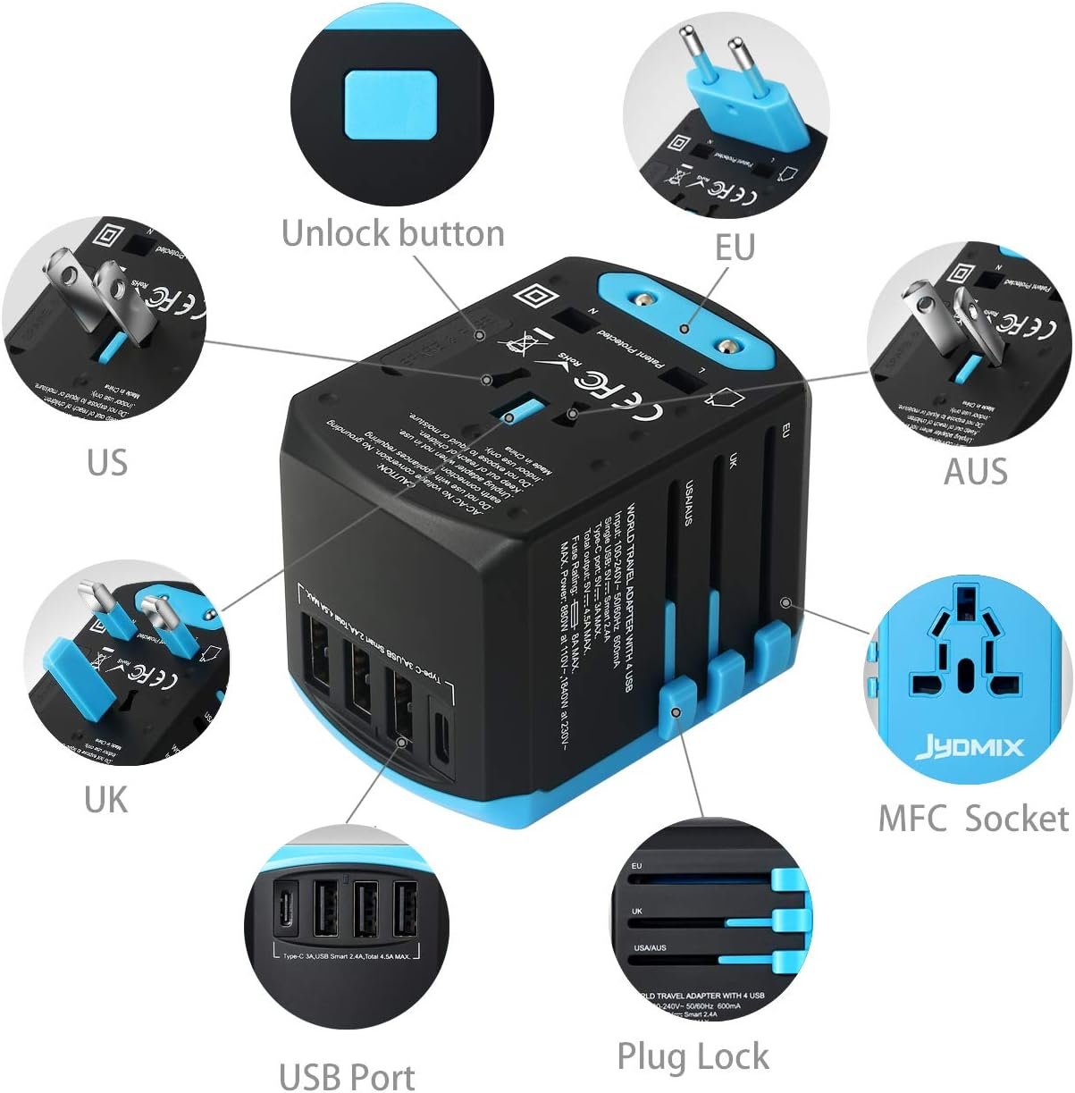 1750686933 all in one universal usb travel power adapter with 3 usb port and type c international wall charger worldwide ac power plug 8 pin ac socket for multi nation travel uk eu au asia.jpg