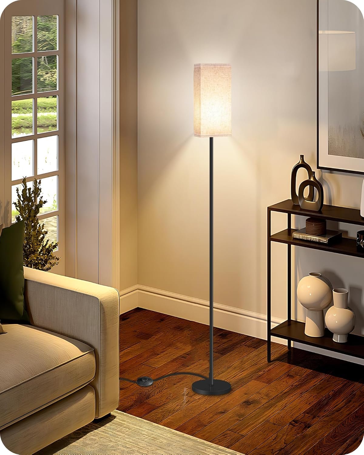 1750692100 floor lamp pole with foot switch modern standing lamp lampshade minimalist freestanding lamp bulb not included for living room bedroom office fcc listed black and beige e07ld05.jpg