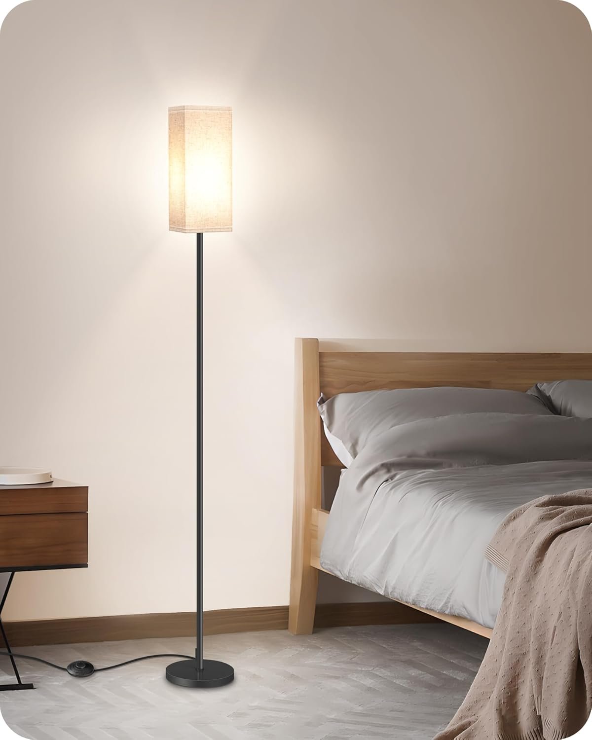 1750692102 floor lamp pole with foot switch modern standing lamp lampshade minimalist freestanding lamp bulb not included for living room bedroom office fcc listed black and beige e07ld05.jpg